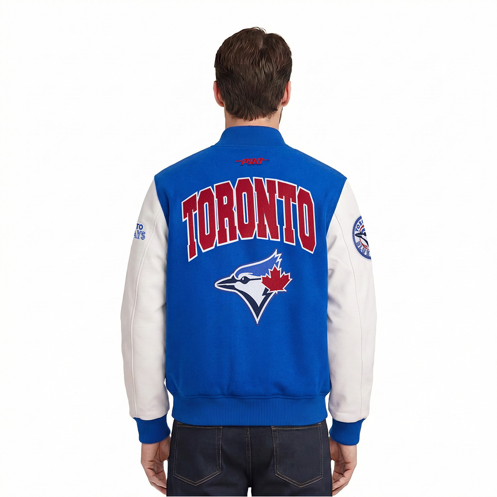 MLB TORONTO BLUE JAYS CITY ARCH MEN'S WOOL VARSITY JACKET (ROYAL BLUE/WHITE)