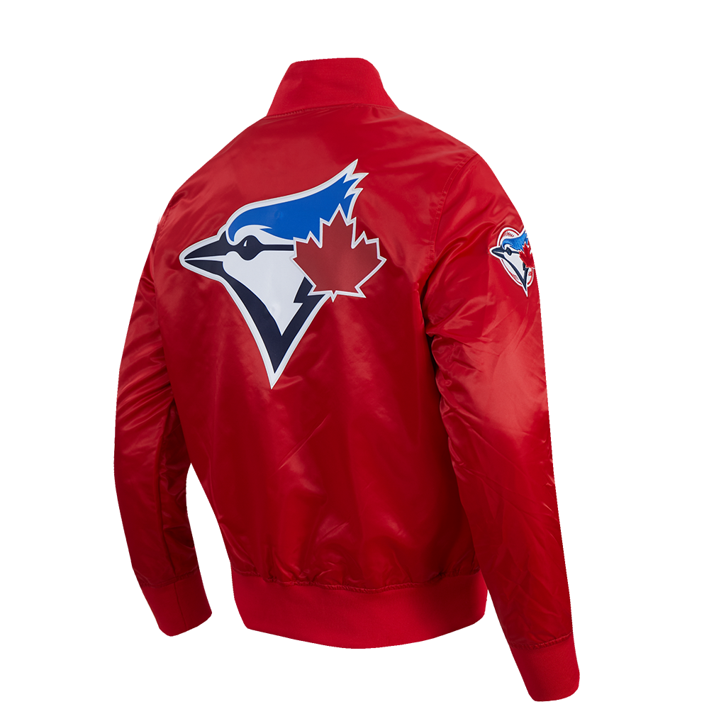 MLB TORONTO BLUE JAYS BLOUSON EN SATIN À GRAND LOGO POUR HOMME (ROUGE)