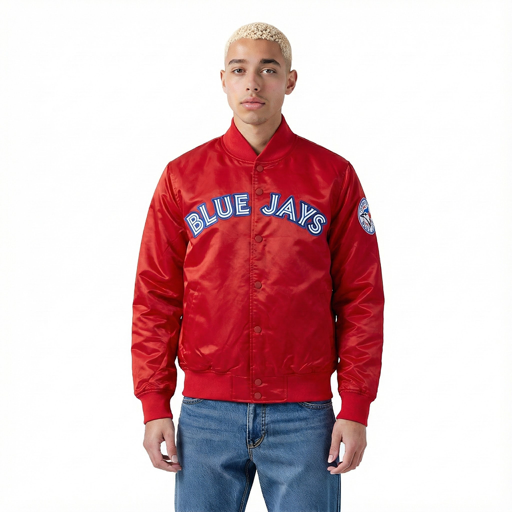 MLB TORONTO BLUE JAYS BLOUSON EN SATIN À GRAND LOGO POUR HOMME (ROUGE)