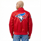 MLB TORONTO BLUE JAYS BLOUSON EN SATIN À GRAND LOGO POUR HOMME (ROUGE)