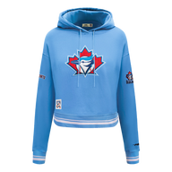 MLB TORONTO BLUE JAYS RETRO CLASSIC WOMEN'S RIB CROPPED PULLOVER HOODIE (UNIVERSITY BLUE)
