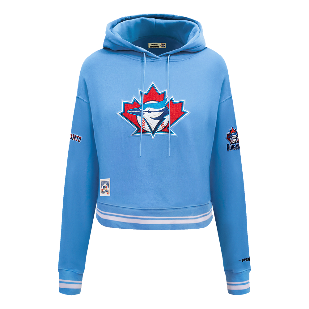 MLB TORONTO BLUE JAYS RETRO CLASSIC WOMEN'S RIB CROPPED PULLOVER HOODIE (UNIVERSITY BLUE)