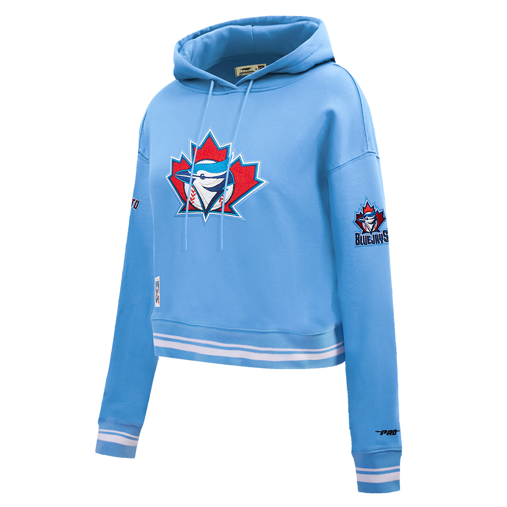 MLB TORONTO BLUE JAYS RETRO CLASSIC WOMEN'S RIB CROPPED PULLOVER HOODIE (UNIVERSITY BLUE)