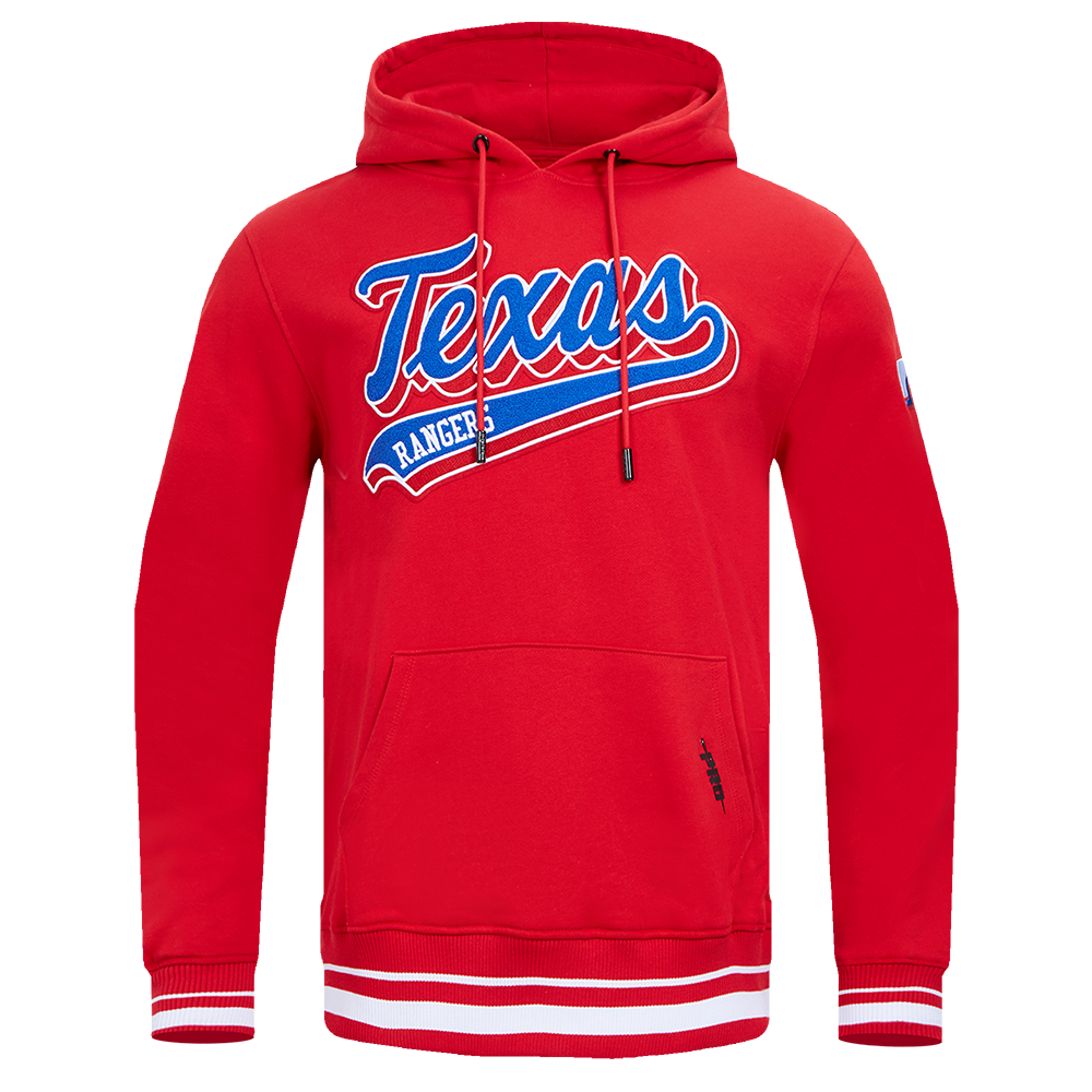 MLB TEXAS RANGERS SCRIPT TAIL CHANDAIL À CAPUCHON EN MOLLETON CÔTELÉ POUR HOMME (ROUGE)