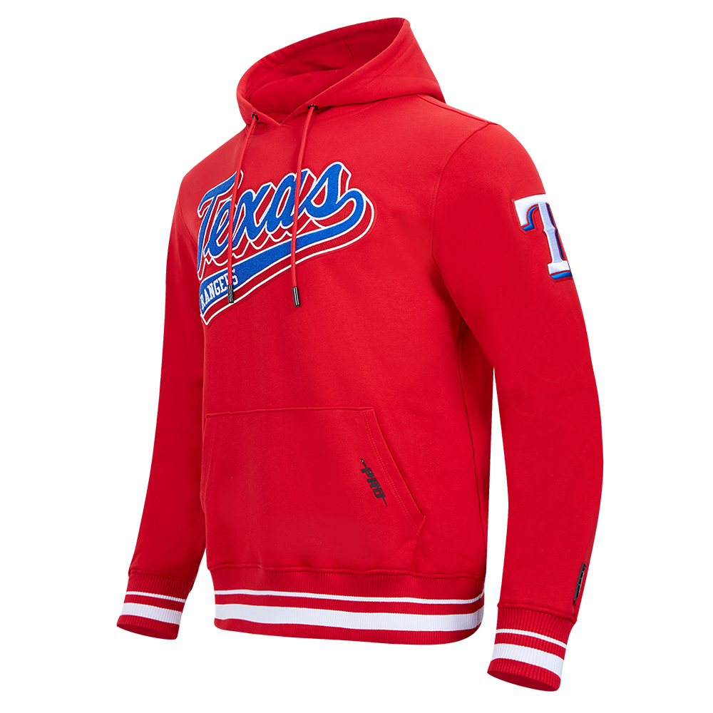 MLB TEXAS RANGERS SCRIPT TAIL CHANDAIL À CAPUCHON EN MOLLETON CÔTELÉ POUR HOMME (ROUGE)