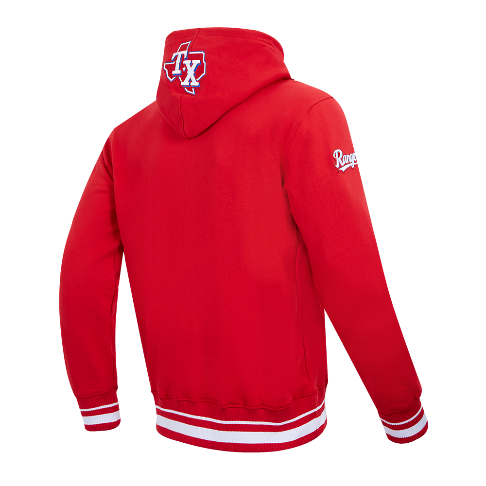 MLB TEXAS RANGERS SCRIPT TAIL CHANDAIL À CAPUCHON EN MOLLETON CÔTELÉ POUR HOMME (ROUGE)
