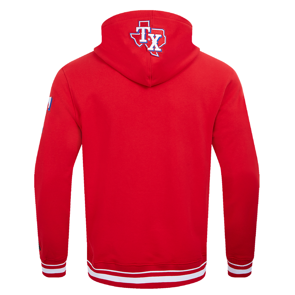 MLB TEXAS RANGERS SCRIPT TAIL CHANDAIL À CAPUCHON EN MOLLETON CÔTELÉ POUR HOMME (ROUGE)