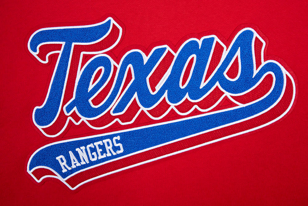 MLB TEXAS RANGERS SCRIPT TAIL CHANDAIL À CAPUCHON EN MOLLETON CÔTELÉ POUR HOMME (ROUGE)