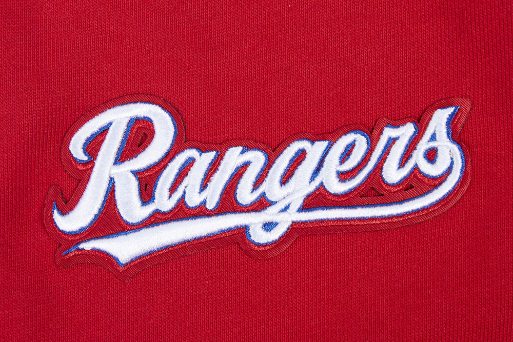 MLB TEXAS RANGERS SCRIPT TAIL CHANDAIL À CAPUCHON EN MOLLETON CÔTELÉ POUR HOMME (ROUGE)