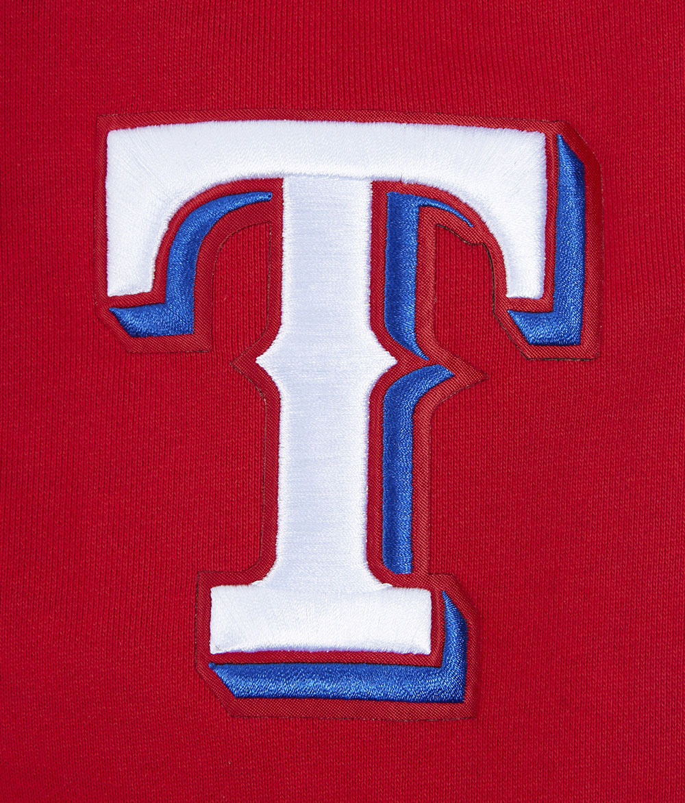 MLB TEXAS RANGERS SCRIPT TAIL CHANDAIL À CAPUCHON EN MOLLETON CÔTELÉ POUR HOMME (ROUGE)