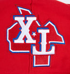 MLB TEXAS RANGERS SCRIPT TAIL CHANDAIL À CAPUCHON EN MOLLETON CÔTELÉ POUR HOMME (ROUGE)