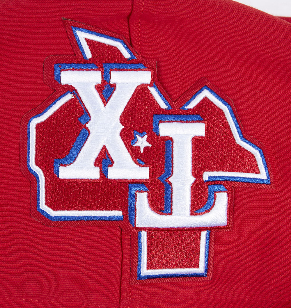 MLB TEXAS RANGERS SCRIPT TAIL CHANDAIL À CAPUCHON EN MOLLETON CÔTELÉ POUR HOMME (ROUGE)
