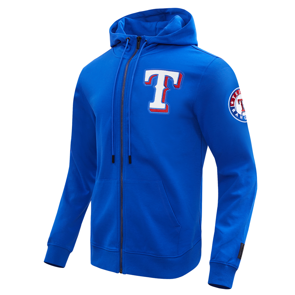 MLB TEXAS RANGERS CLASSIC CHENILLE MEN'S FULL ZIP PULLOVER HOODIE (ROYAL BLUE)
