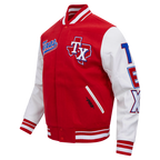 MLB TEXAS RANGERS SCRIPT TAIL MEN'S VARSITY JACKET (RED/WHITE)