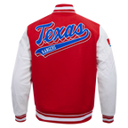 MLB TEXAS RANGERS SCRIPT TAIL MEN'S VARSITY JACKET (RED/WHITE)