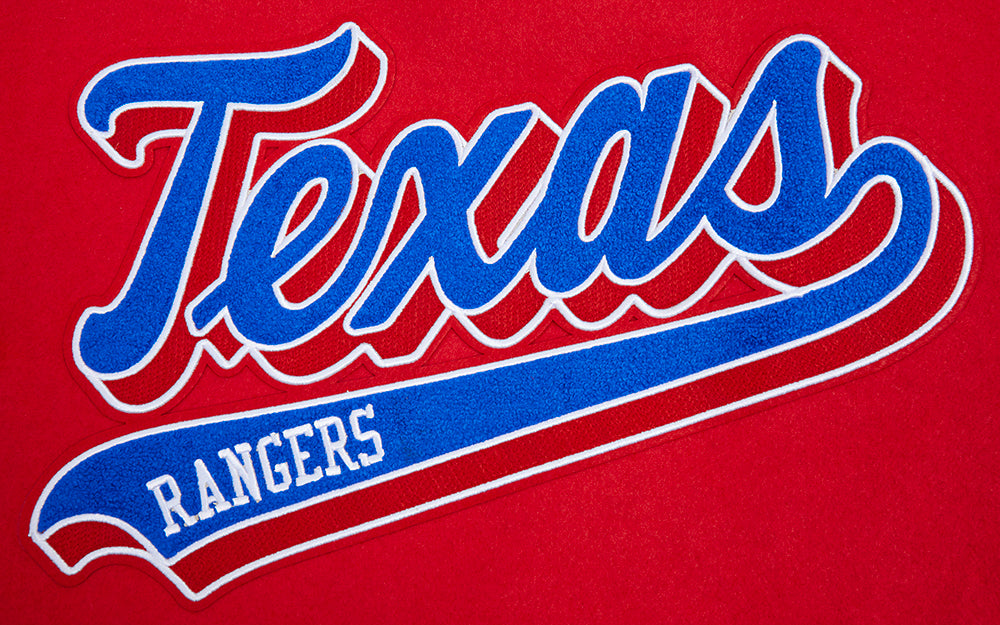MLB TEXAS RANGERS SCRIPT TAIL MEN'S VARSITY JACKET (RED/WHITE)