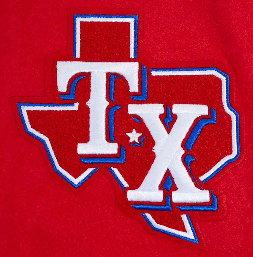 MLB TEXAS RANGERS SCRIPT TAIL MEN'S VARSITY JACKET (RED/WHITE)