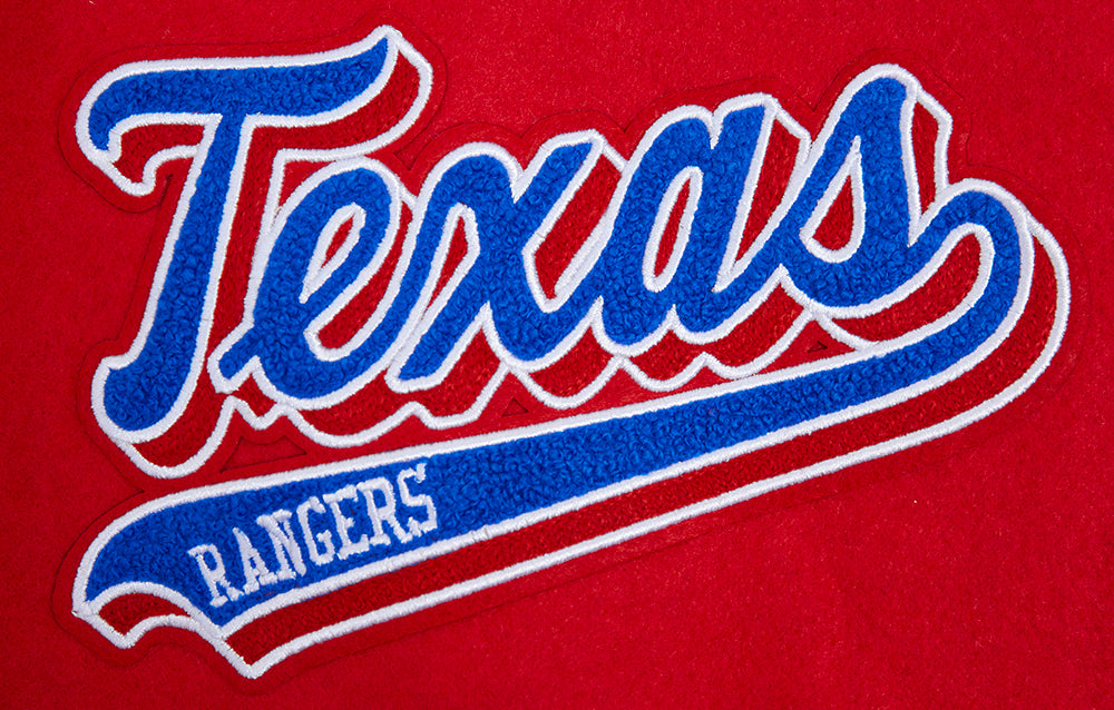 MLB TEXAS RANGERS SCRIPT TAIL MEN'S VARSITY JACKET (RED/WHITE)