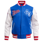 MLB TEXAS RANGERS SCRIPT TAIL MEN'S VARSITY JACKET (ROYAL BLUE/RED)