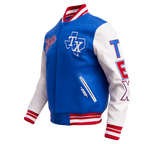 MLB TEXAS RANGERS SCRIPT TAIL MEN'S VARSITY JACKET (ROYAL BLUE/RED)