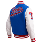MLB TEXAS RANGERS SCRIPT TAIL MEN'S VARSITY JACKET (ROYAL BLUE/RED)