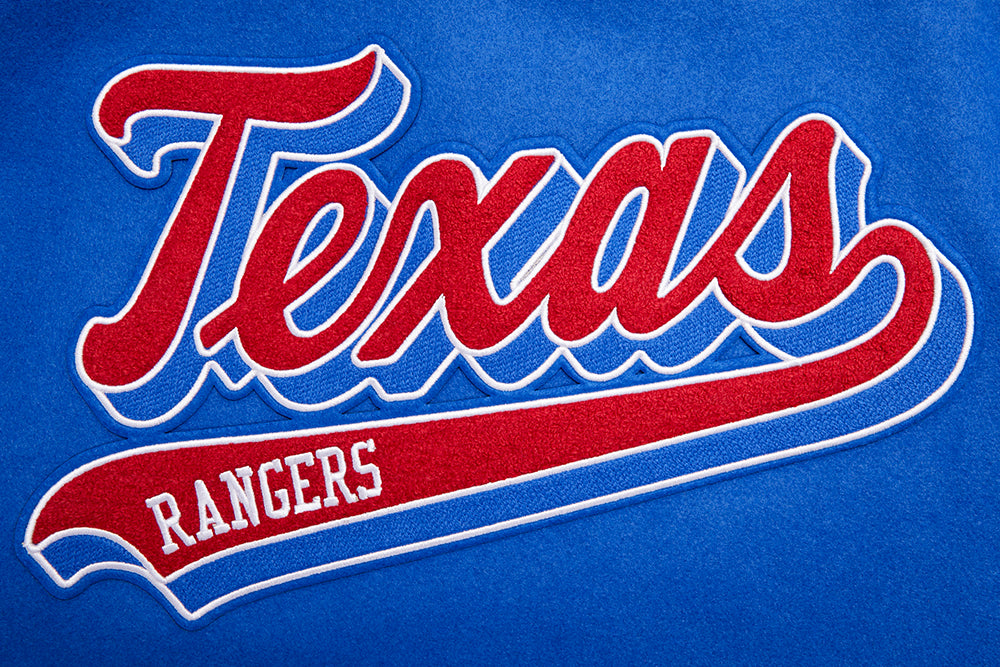 MLB TEXAS RANGERS SCRIPT TAIL MEN'S VARSITY JACKET (ROYAL BLUE/RED)