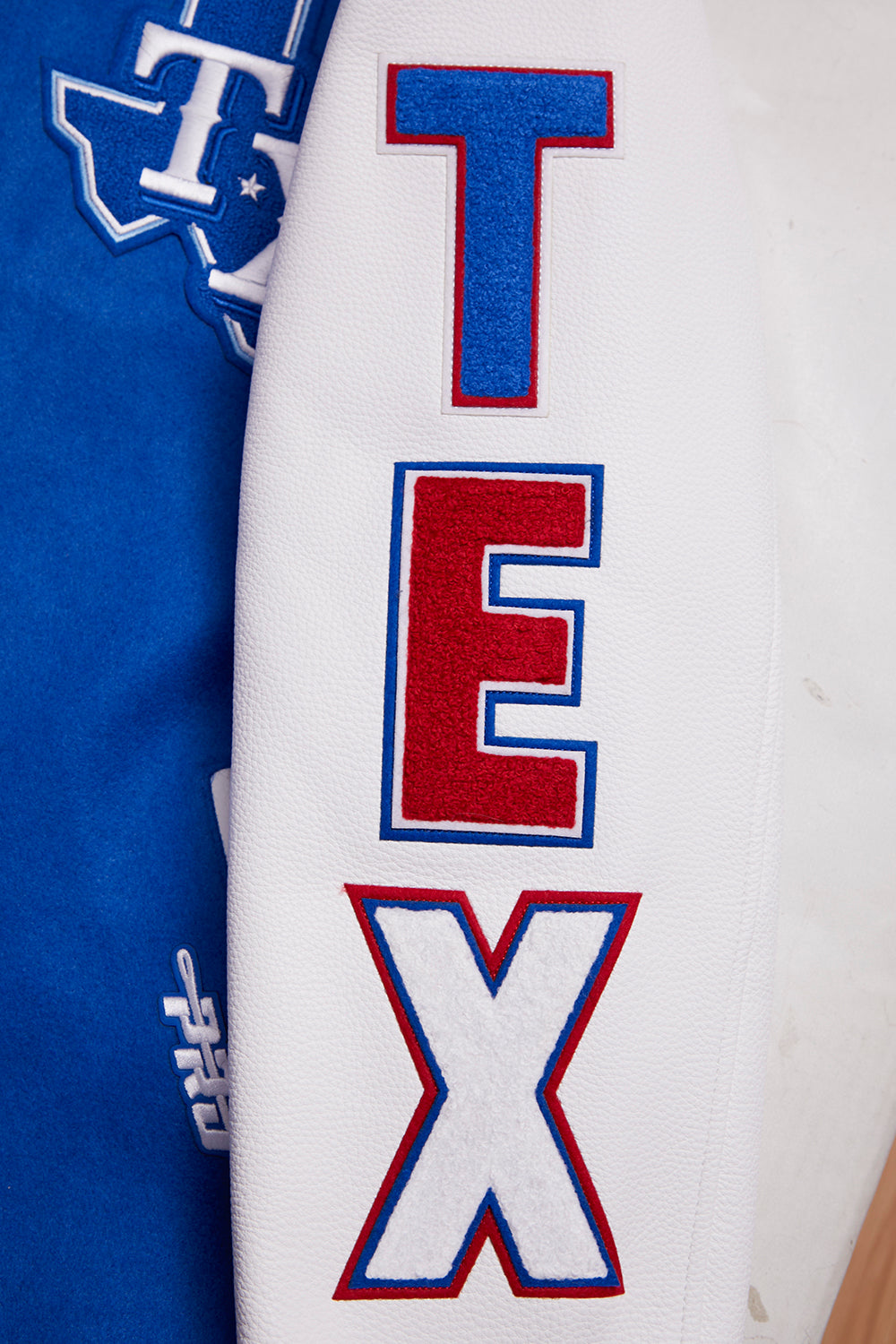 MLB TEXAS RANGERS SCRIPT TAIL MEN'S VARSITY JACKET (ROYAL BLUE/RED)