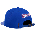 MLB TEXAS RANGERS SCRIPT TAIL CASQUETTE STRAPBACK EN LAINE (BLEU ROYAL)