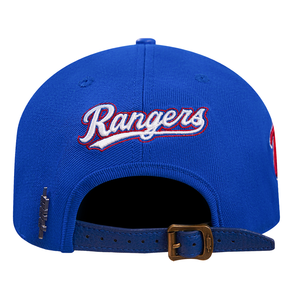 MLB TEXAS RANGERS SCRIPT TAIL CASQUETTE STRAPBACK EN LAINE (BLEU ROYAL)