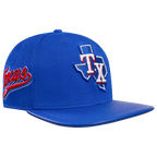 MLB TEXAS RANGERS SCRIPT TAIL CASQUETTE STRAPBACK EN LAINE (BLEU ROYAL)