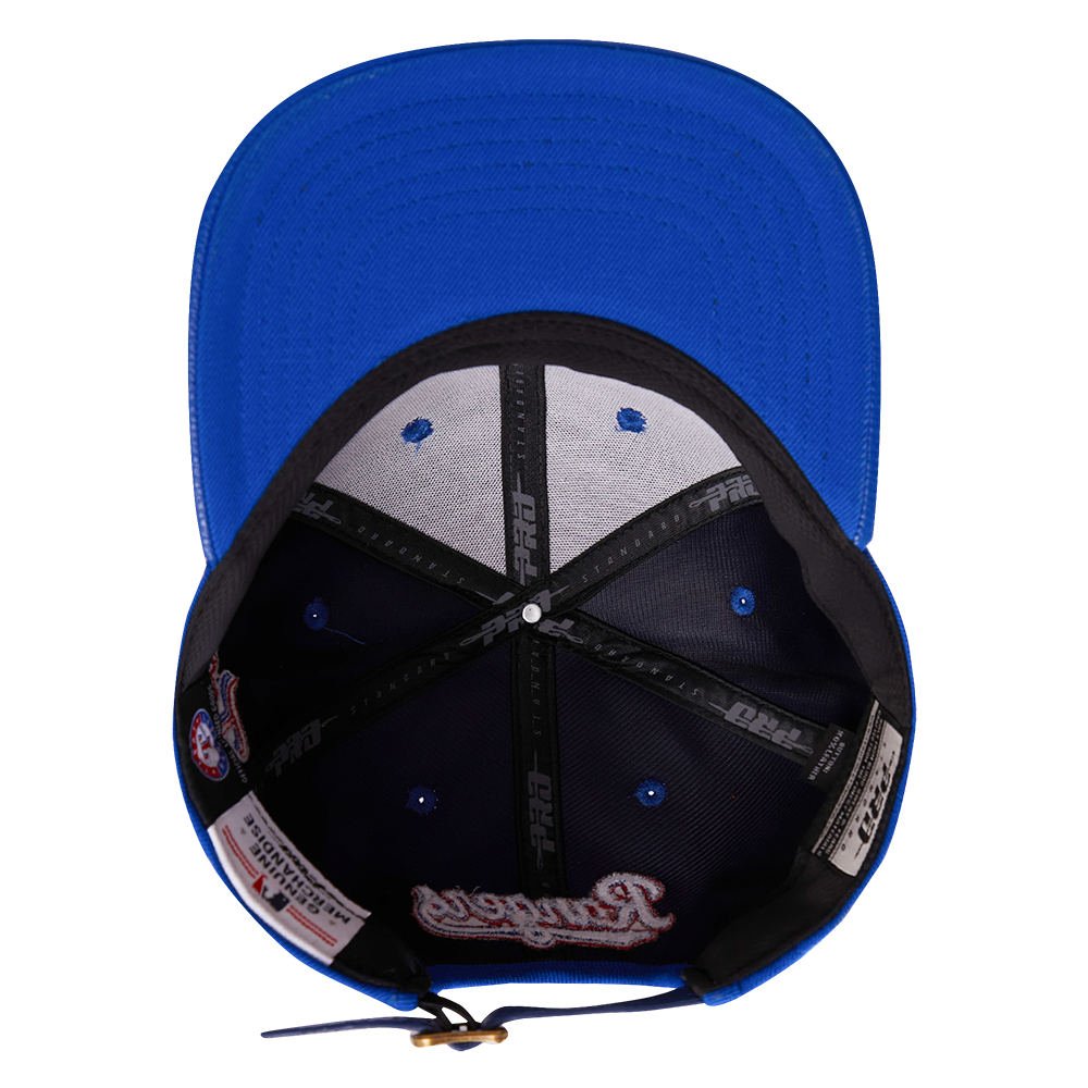 MLB TEXAS RANGERS SCRIPT TAIL CASQUETTE STRAPBACK EN LAINE (BLEU ROYAL)