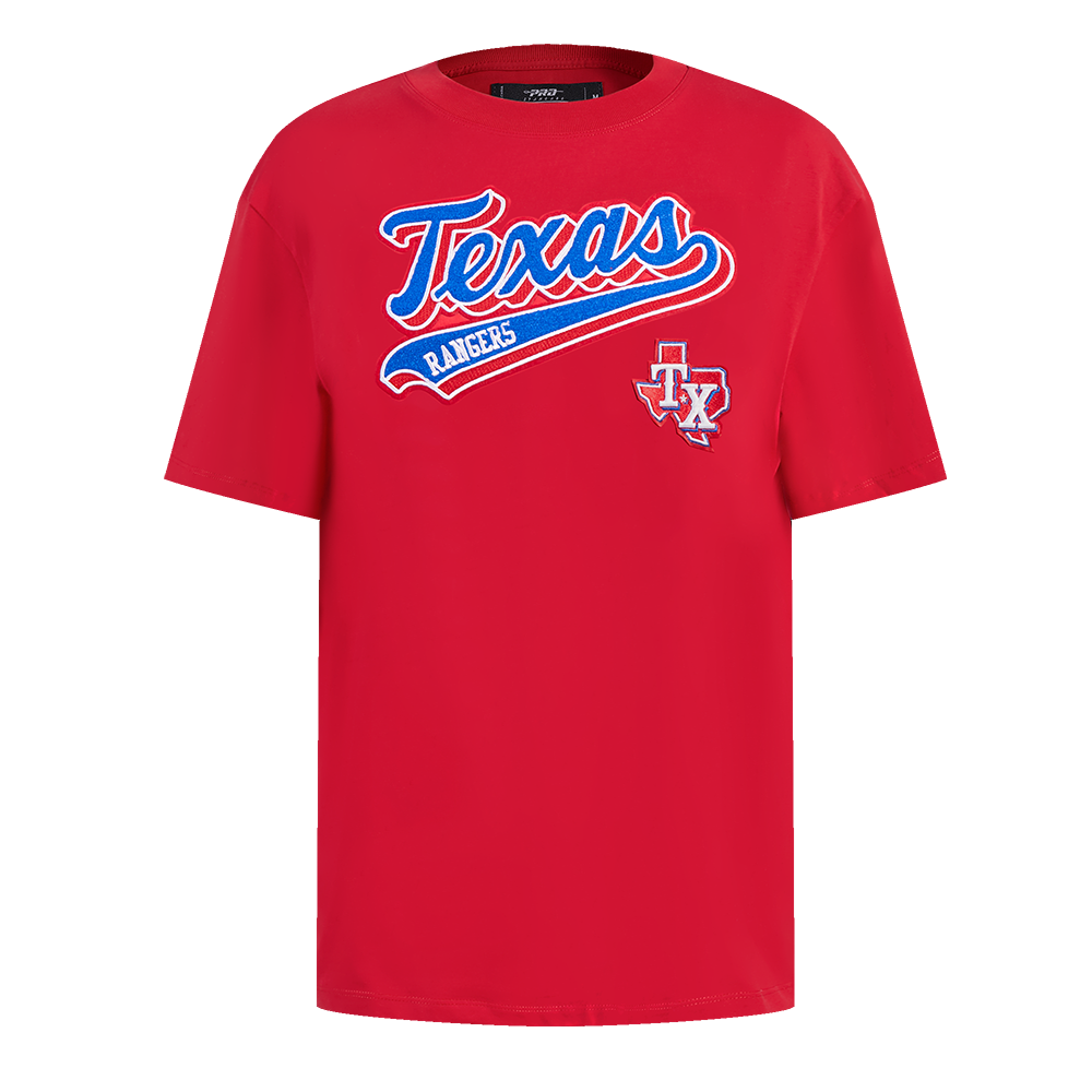 MLB TEXAS RANGERS SCRIPT TAIL HAUT DE COUPE BOYFRIEND POUR FEMME (ROUGE)
