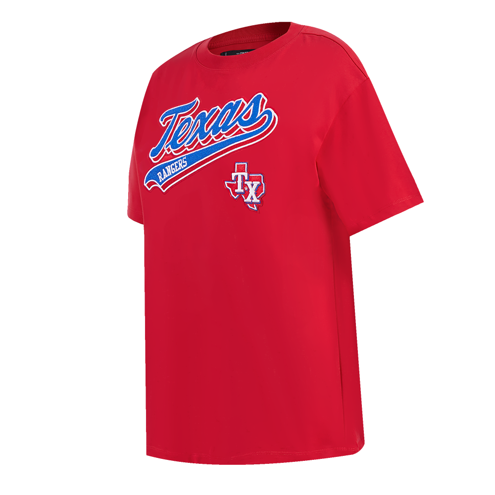 MLB TEXAS RANGERS SCRIPT TAIL HAUT DE COUPE BOYFRIEND POUR FEMME (ROUGE)