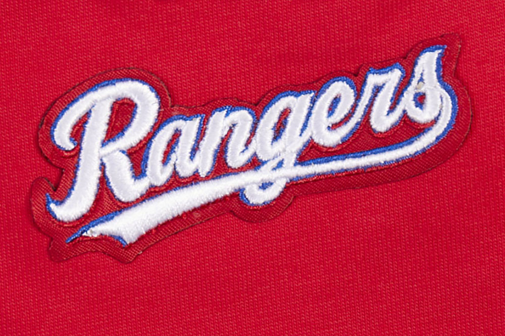 MLB TEXAS RANGERS SCRIPT TAIL HAUT DE COUPE BOYFRIEND POUR FEMME (ROUGE)