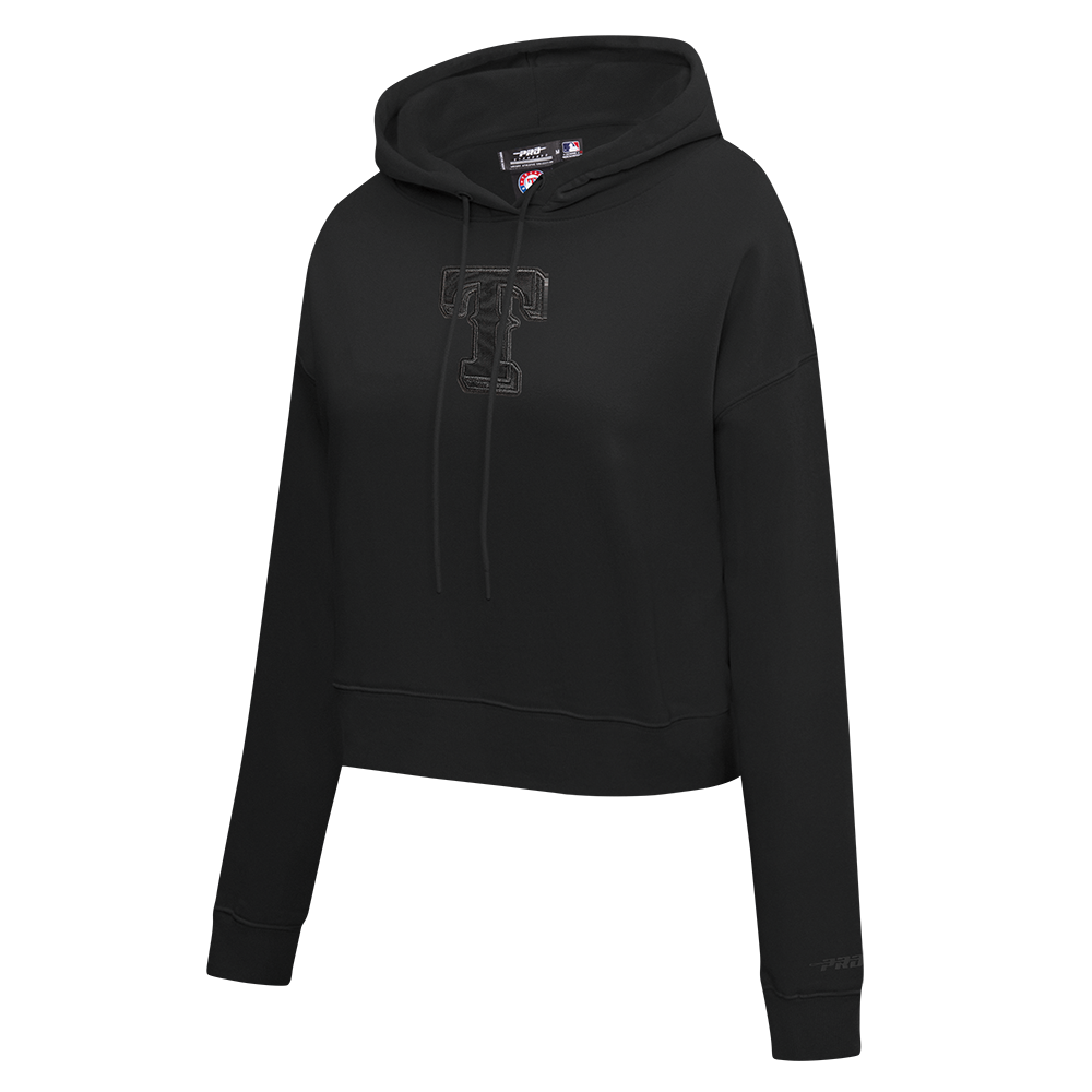 MLB TEXAS RANGERS NEUTRAL WOMEN'S CROPPED PULLOVER HOODIE (BLACK)