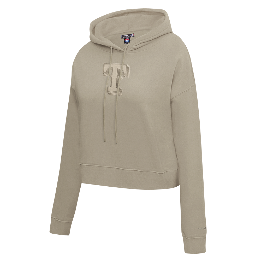 MLB TEXAS RANGERS NEUTRAL WOMEN'S CROPPED PULLOVER HOODIE (TAUPE)