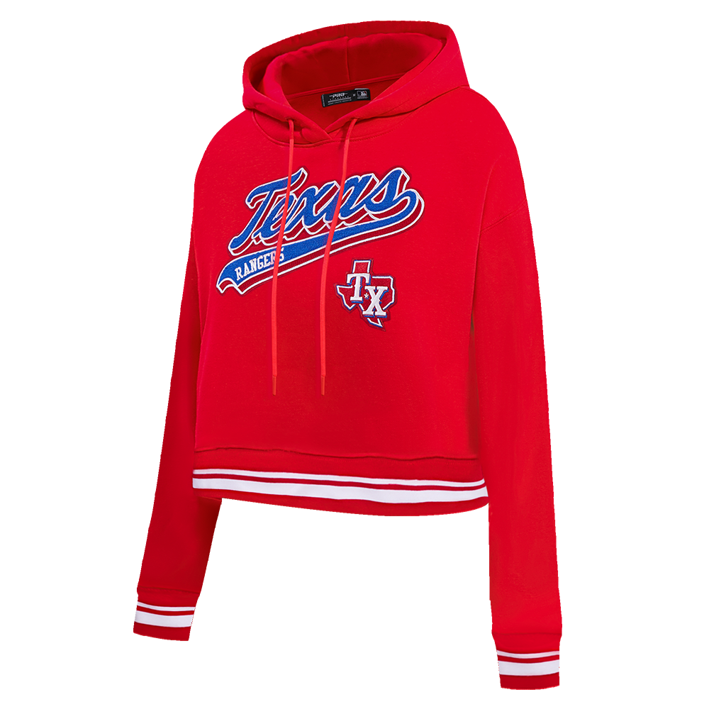 MLB TEXAS RANGERS SCRIPT TAIL CHANDAIL À CAPUCHON COURT EN MOLLETON CÔTELÉ POUR FEMME (ROUGE)