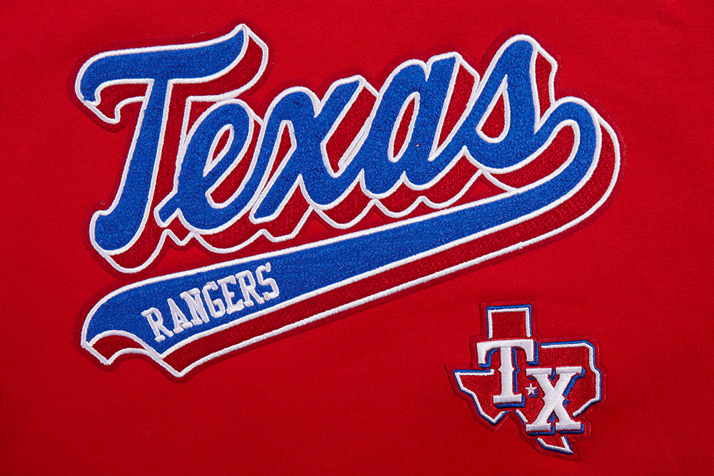 MLB TEXAS RANGERS SCRIPT TAIL CHANDAIL À CAPUCHON COURT EN MOLLETON CÔTELÉ POUR FEMME (ROUGE)