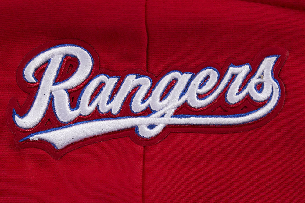MLB TEXAS RANGERS SCRIPT TAIL CHANDAIL À CAPUCHON COURT EN MOLLETON CÔTELÉ POUR FEMME (ROUGE)