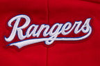 MLB TEXAS RANGERS SCRIPT TAIL CHANDAIL À CAPUCHON COURT EN MOLLETON CÔTELÉ POUR FEMME (ROUGE)