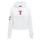 MLB TEXAS RANGERS CLASSIC WOMEN'S CROPPED FLEECE PULLOVER HOODIE (WHITE)