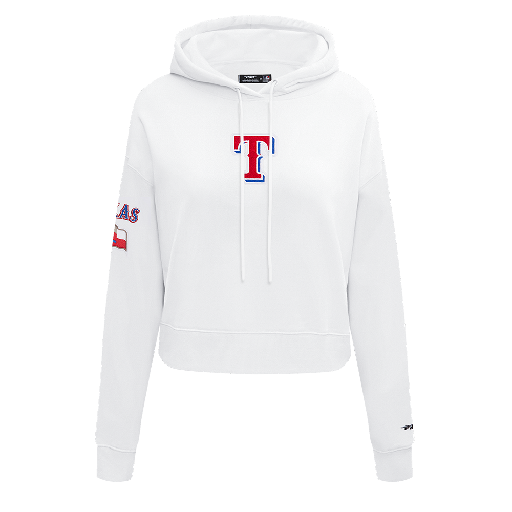 MLB TEXAS RANGERS CLASSIC WOMEN'S CROPPED FLEECE PULLOVER HOODIE (WHITE)