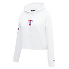 MLB TEXAS RANGERS CLASSIC WOMEN'S CROPPED FLEECE PULLOVER HOODIE (WHITE)