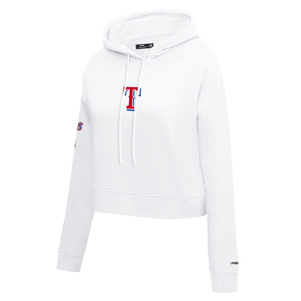 MLB TEXAS RANGERS CLASSIC WOMEN'S CROPPED FLEECE PULLOVER HOODIE (WHITE)