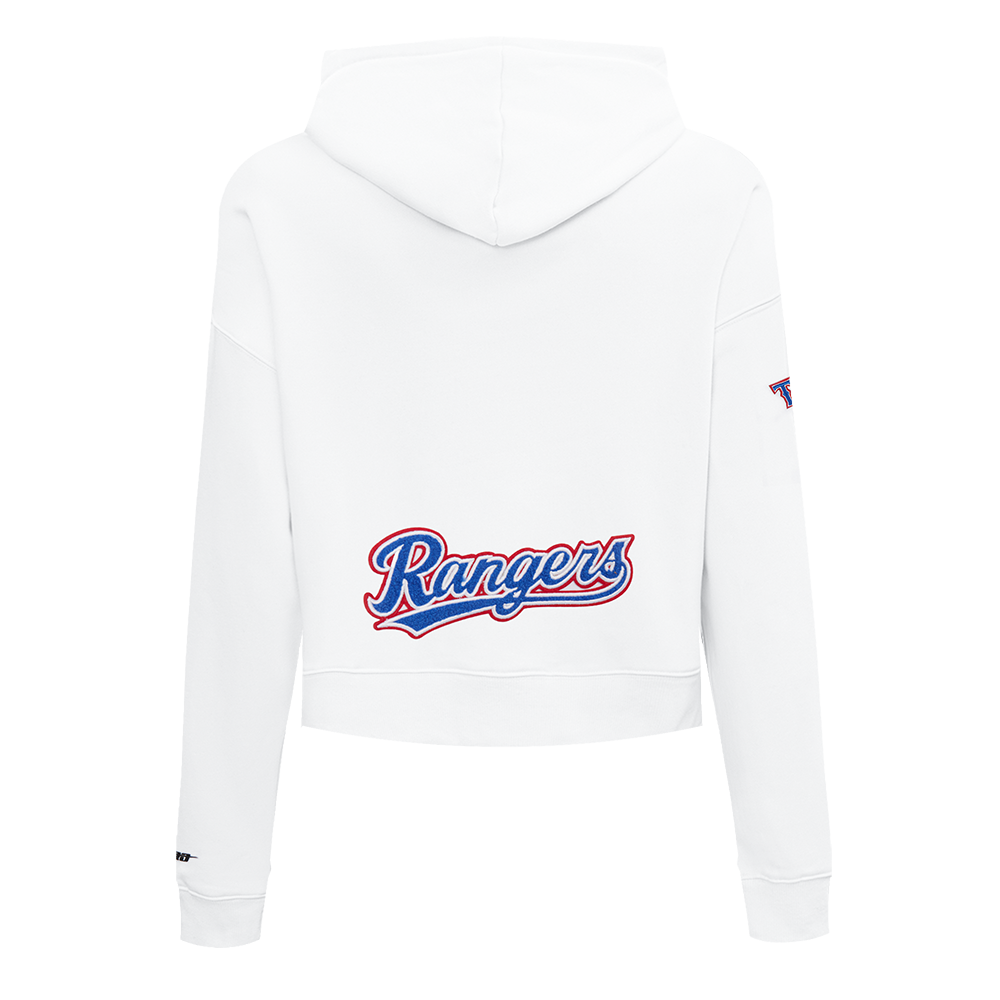 MLB TEXAS RANGERS CLASSIC WOMEN'S CROPPED FLEECE PULLOVER HOODIE (WHITE)