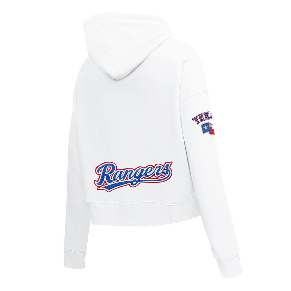 MLB TEXAS RANGERS CLASSIC WOMEN'S CROPPED FLEECE PULLOVER HOODIE (WHITE)