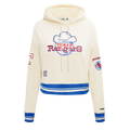 MLB TEXAS RANGERS RETRO CLASSIC CHANDAIL À CAPUCHON COURT CÔTELÉ POUR FEMME (COQUILLE D'ŒUF/BLEU ROYAL)