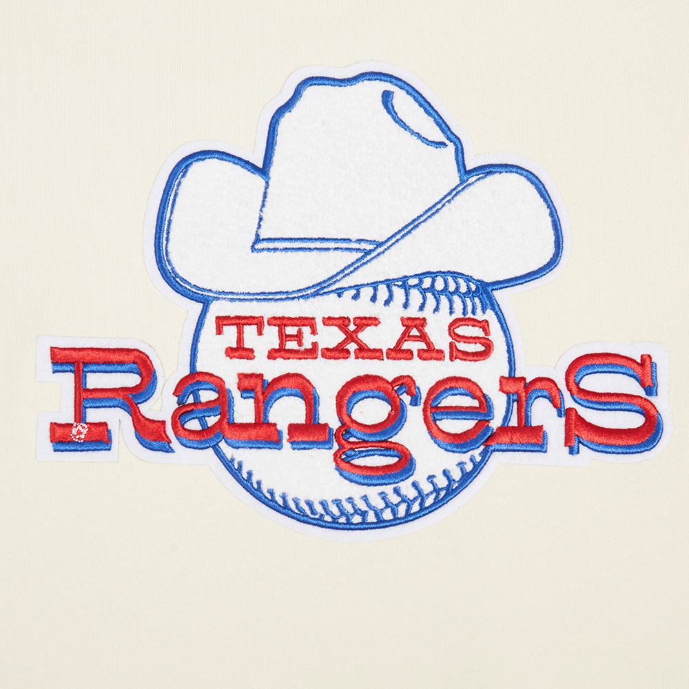 MLB TEXAS RANGERS RETRO CLASSIC CHANDAIL À CAPUCHON COURT CÔTELÉ POUR FEMME (COQUILLE D'ŒUF/BLEU ROYAL)