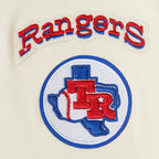 MLB TEXAS RANGERS RETRO CLASSIC CHANDAIL À CAPUCHON COURT CÔTELÉ POUR FEMME (COQUILLE D'ŒUF/BLEU ROYAL)