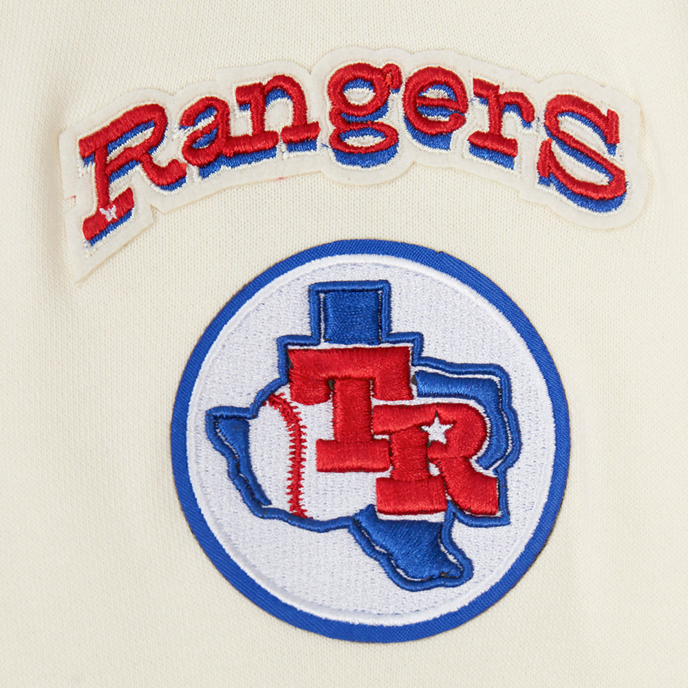 MLB TEXAS RANGERS RETRO CLASSIC CHANDAIL À CAPUCHON COURT CÔTELÉ POUR FEMME (COQUILLE D'ŒUF/BLEU ROYAL)